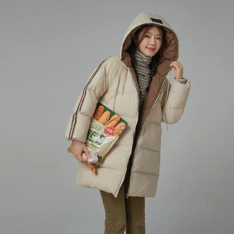 Comfortable And Cold-proof Sweet Style Duck Down Hooded Padded Coat