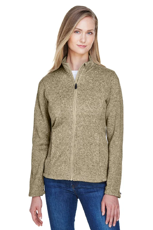 French Style Celebrity Style Devon & Jones Womens Bristol Pill Resistant Sweater Fleece Full Zip Jacket - Heather Khaki Brown
