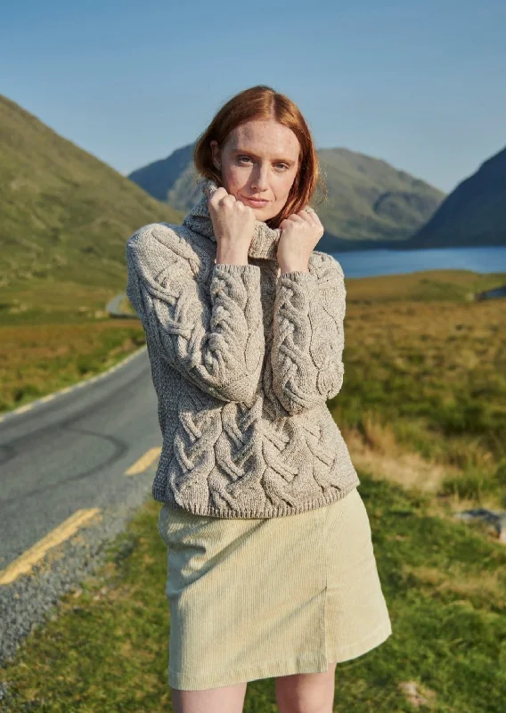 New Season Series Personalized Clothing Aran Cowl Neck Chunky Sweater | Oatmeal