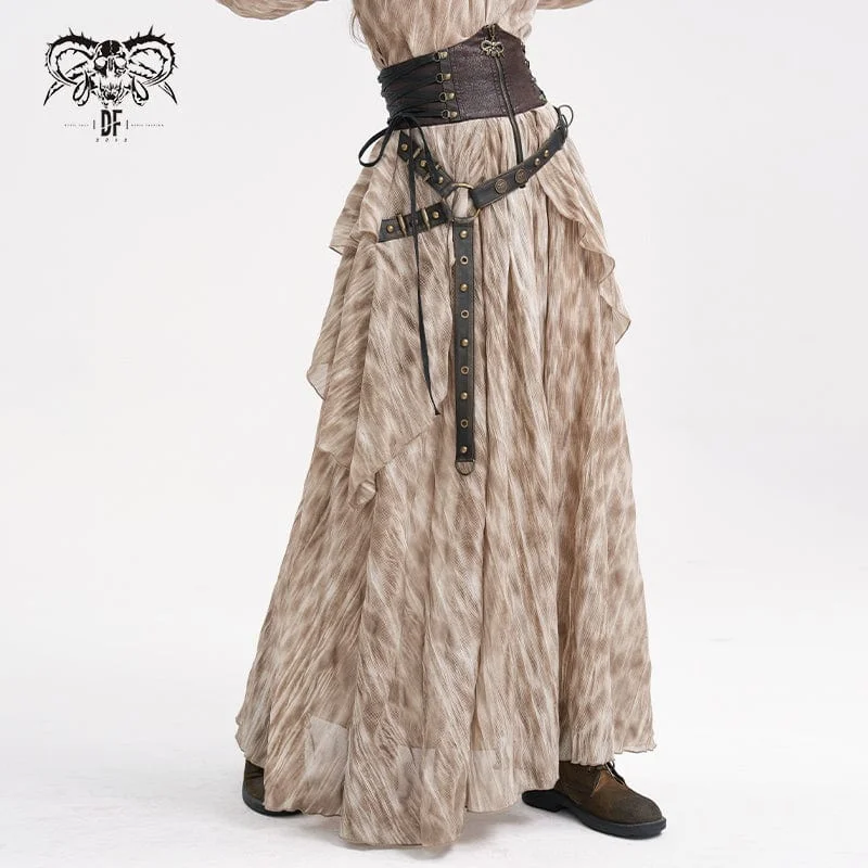 Exquisite Embroidery Autumn Selection Women's Gothic Lace-up Eyelets Rivets Long Skirt Coffee Exquisite Embroidery Autumn Selection Women's Gothic Lace-up Eyelets Rivets Long Skirt Coffee