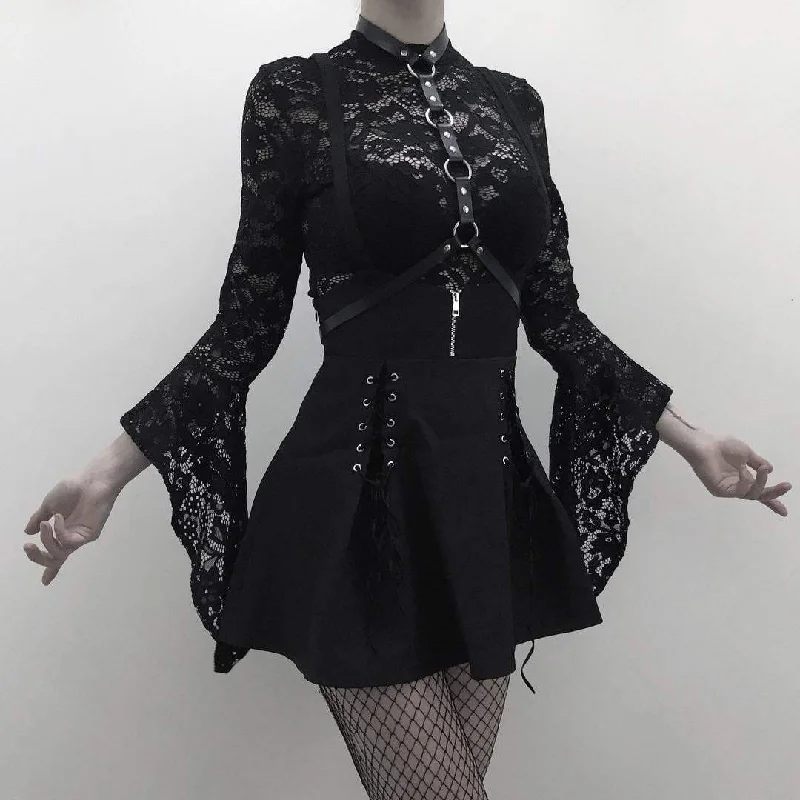 Fresh And Capable High-quality Fabrics Women's Short Punk Skirt With Lacing