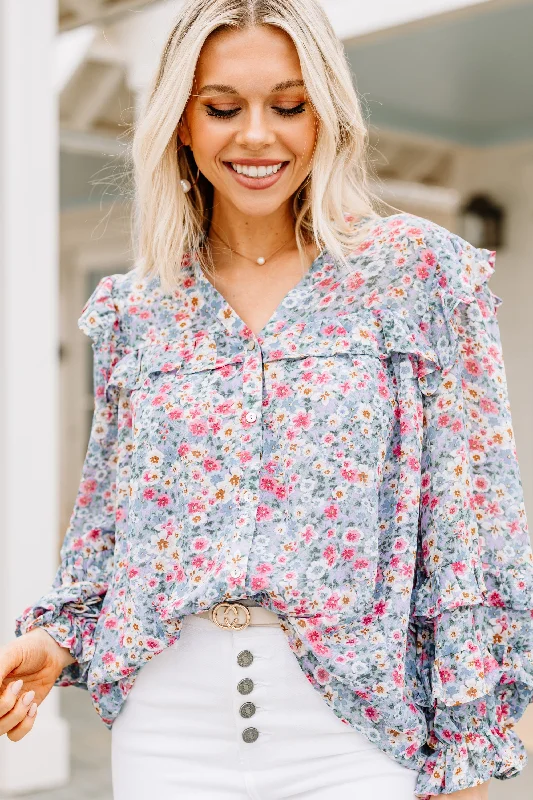 Fashion Style Make A Promise Lavender Purple Ditsy Floral Blouse