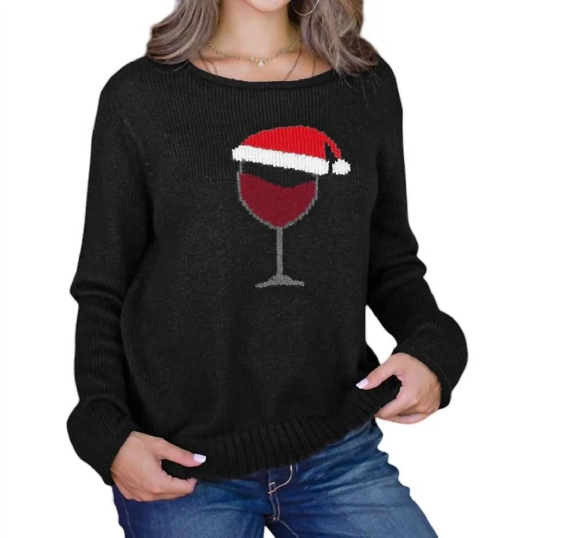 Fashion Selection Classic Series Santa Wine Sweater In Black