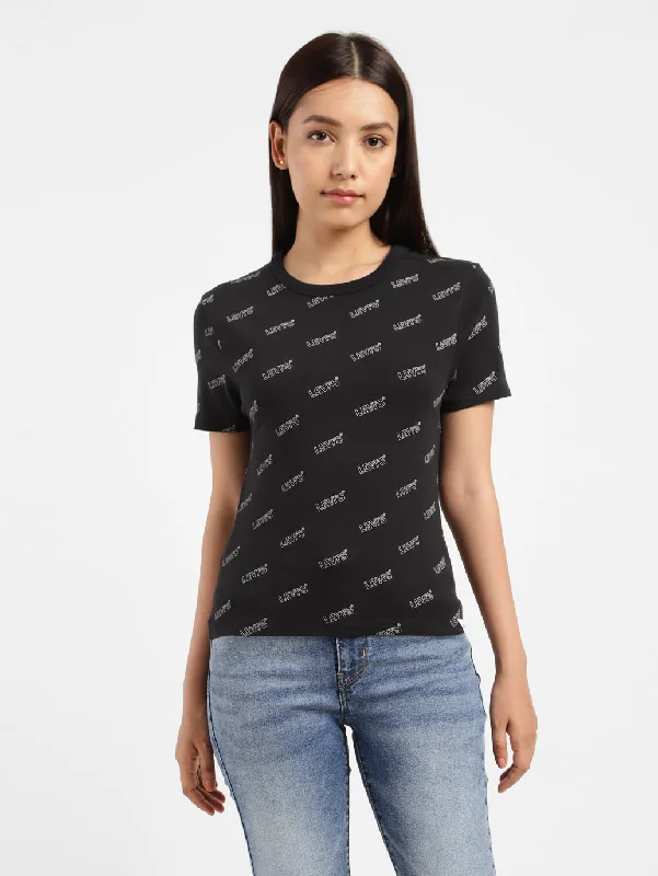 Sweet Style Personalized Clothing Women's Brand Logo Slim Fit T-shirt Black