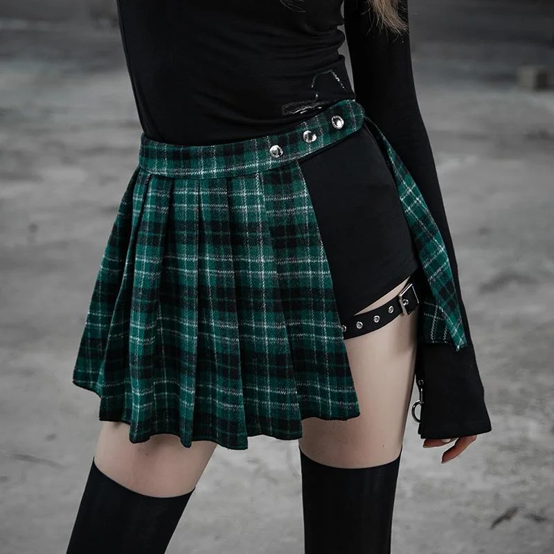 Integrated Design Advanced Customization Women's Punk Two-Piece Irregular A-Line Plaid Pleated Skirts Integrated Design Advanced Customization Women's Punk Two-Piece Irregular A-Line Plaid Pleated Skirts