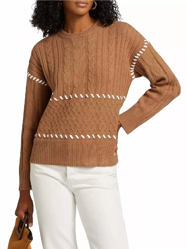 Lively And Youthful British Style Whipstitch Long Sleeve Sweater In Antique Oak