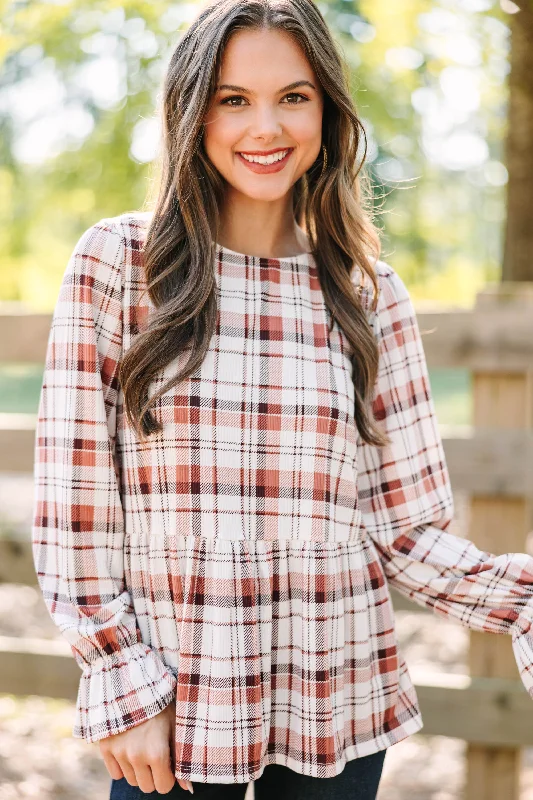 Personalized print Need You Always Rust Orange Plaid Top