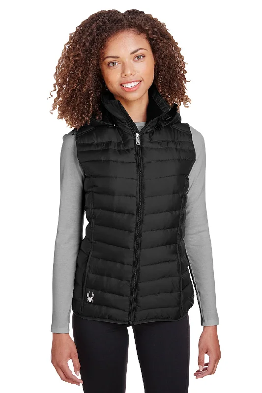 Personalized Clothing Elegant And Noble Spyder Womens Supreme Full Zip Hooded Puffer Vest - Black