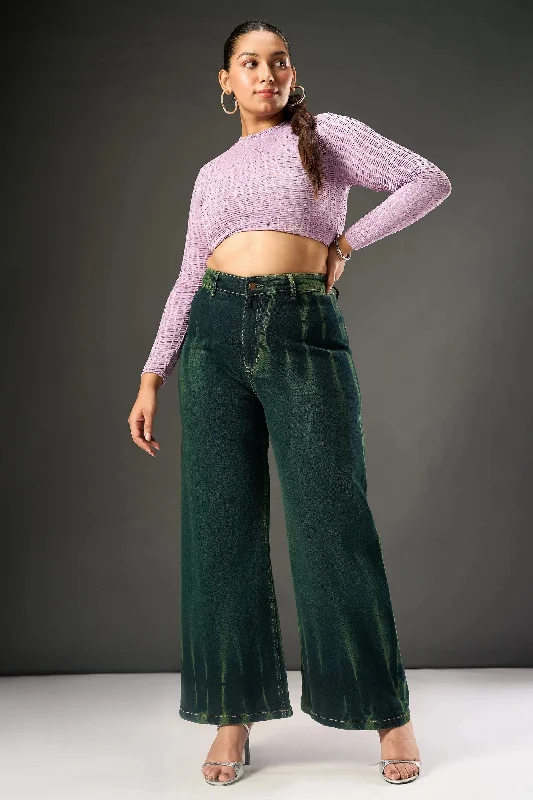 Practical Style Trendy Items Chromatic Waves Curve Retro Flare Stretch Jeans