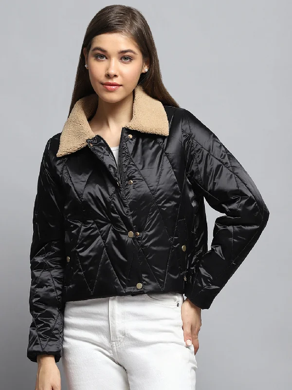 High-quality fabrics Women Black Solid Collar Full Sleeve Jacket