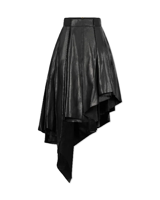 Classic Color Sexy Fun Asymmetrical Pleated Midi Leather Skirt