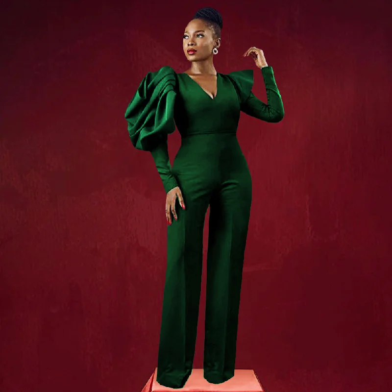 Street Cool Trendy And Casual Dark Green High Waist Women Jumpsuits for Party