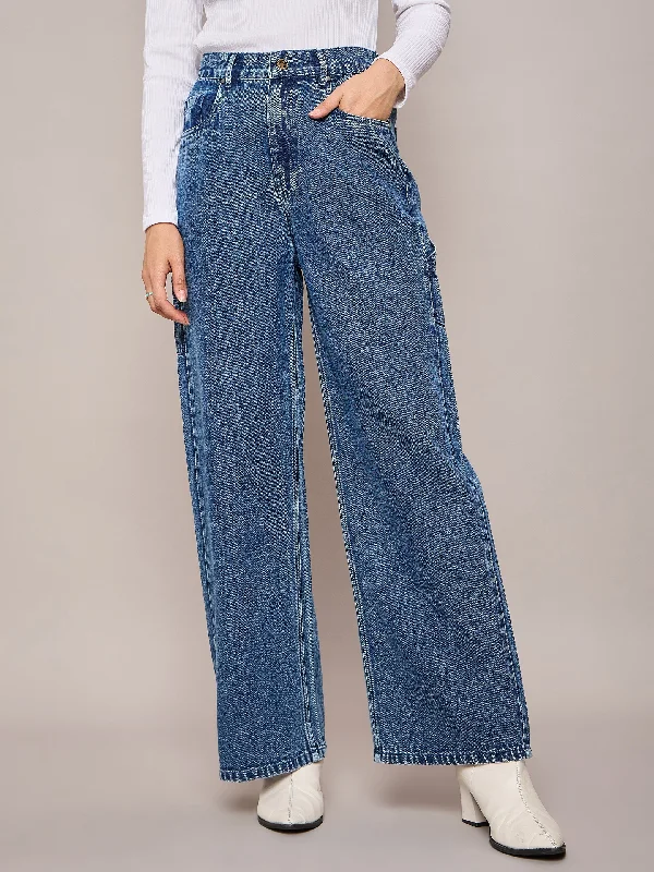 Celebrity Must-have Trendy And Casual Women Blue Elasticated High Waist Back Pocket Jeans