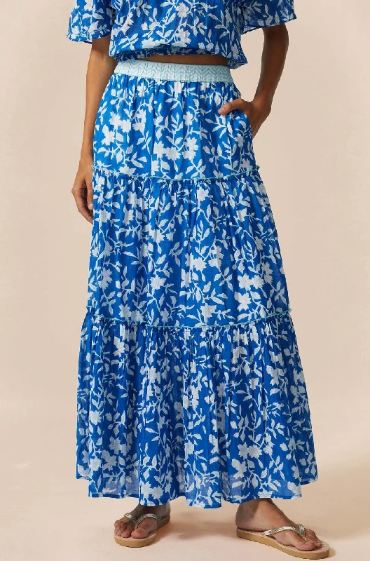 Fashion Design Comfortable Design Becks Block Print Skirt | Japanese Flower Cobalt Fashion Design Comfortable Design Becks Block Print Skirt | Japanese Flower Cobalt