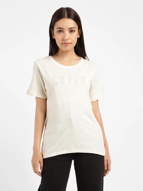 Basic Version Embroidered Letters Women's Brand Logo Crew Neck T-shirt