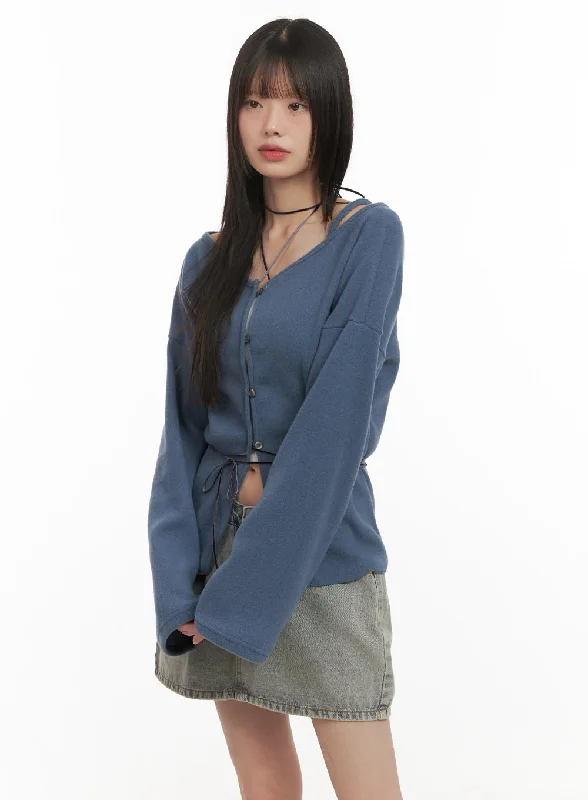 Exclusive Customization Bright Colors Off-Shoulder Loose-Fit Buttoned Cardigan CD426