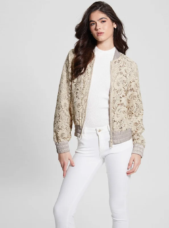 Celebrity Must-have Fashion Elements Muted Stone Aisha Lace Bomber Jacket