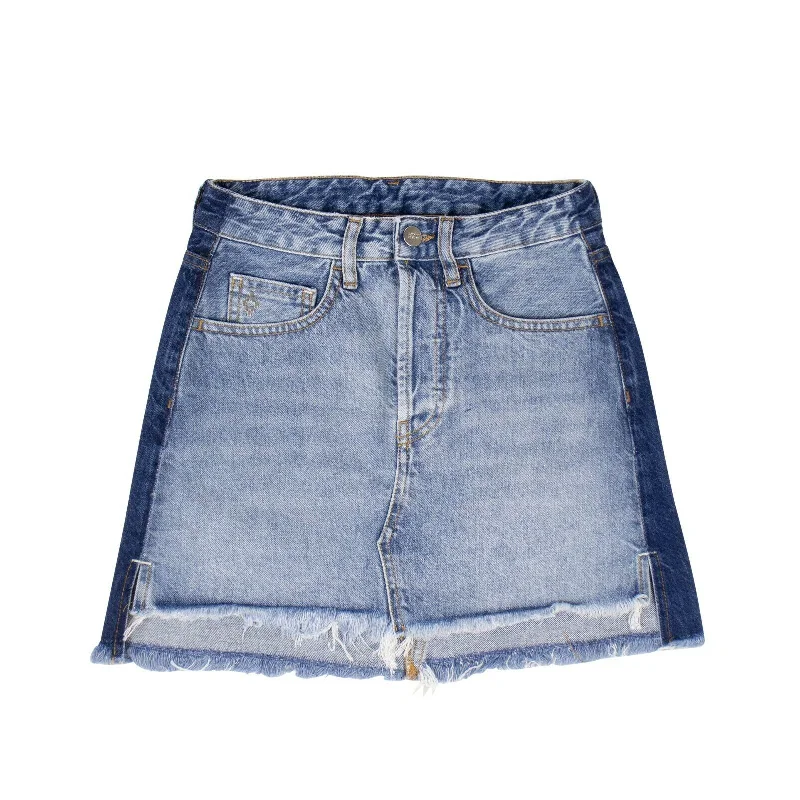 Embroidery Design Thin Design Vintage Wash Denim Mini Skirt - Blue