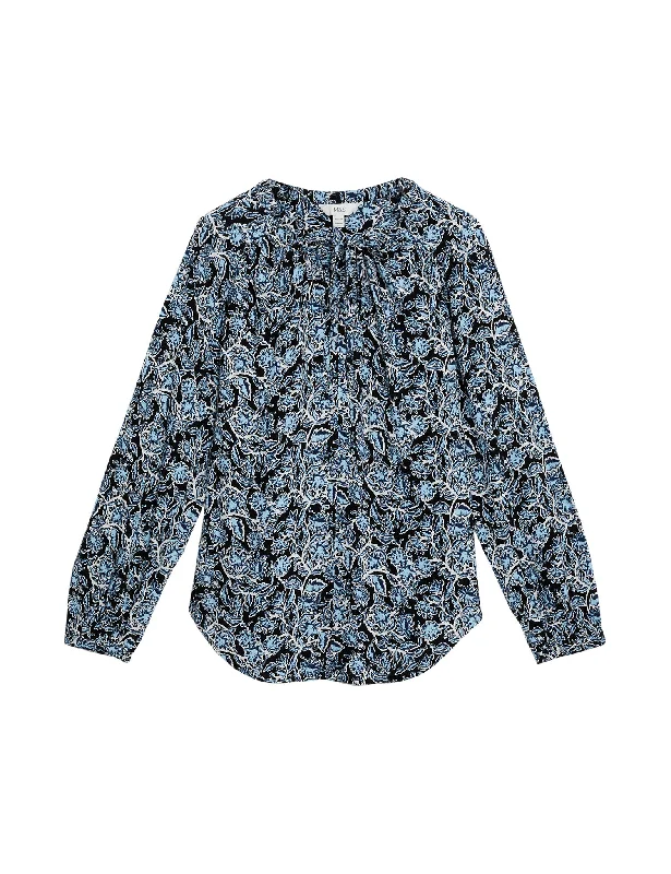 Exclusive Customization Retro Fashion Printed Tie Neck Relaxed Blouse