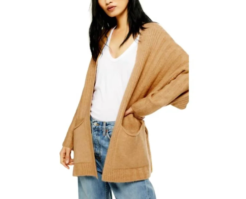 Classic Retro Casual Street Open Front Knit Oversized Sweater Cardigan In Brown