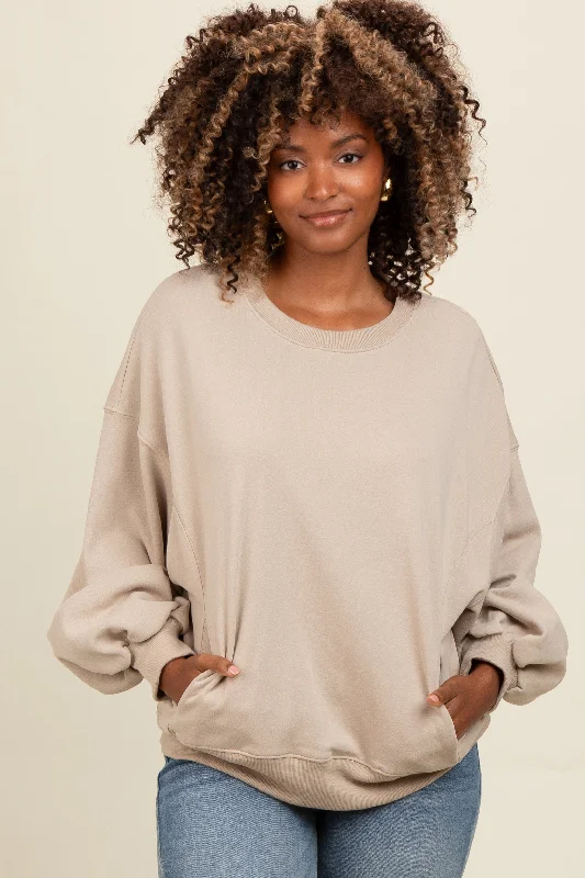 New Autumn And Winter Styles Embroidered Letters Light Taupe Oversized Balloon Sleeve Sweatshirt New Autumn And Winter Styles Embroidered Letters Light Taupe Oversized Balloon Sleeve Sweatshirt