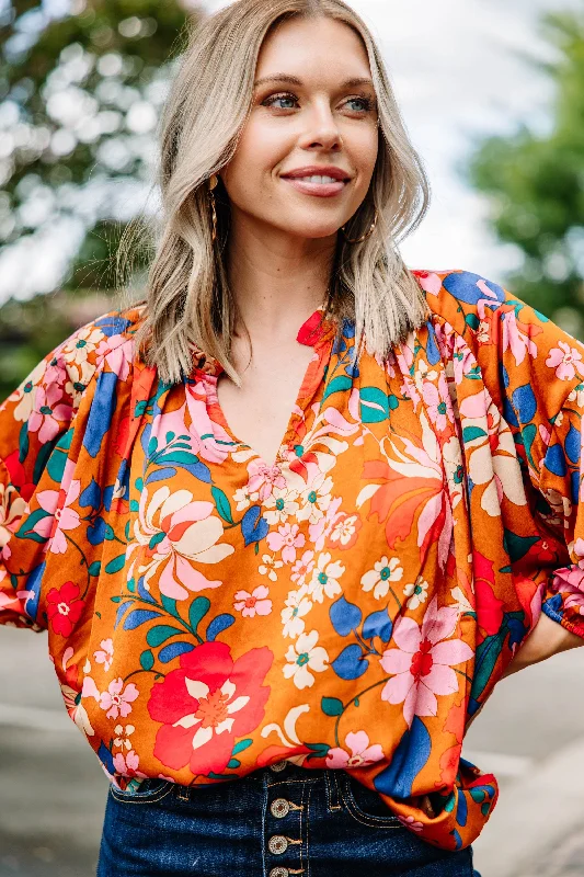 Celebrity Must-have Short Design All The Love Camel Yellow Floral Blouse