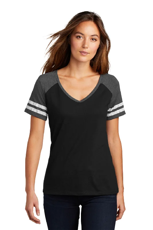 Feminine Charm Youthful Street Fashion District Womens Game Short Sleeve V-Neck T-Shirt - Black/Heather Charcoal Grey Feminine Charm Youthful Street Fashion District Womens Game Short Sleeve V-Neck T-Shirt - Black/Heather Charcoal Grey