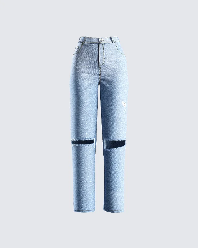 Personalized Design Carefree Style Yume Blue Distressed Denim Jean