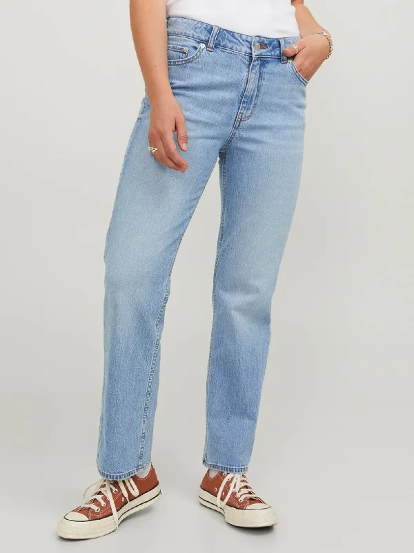 Classic Style Playful Style Slim Straight Crop Ankle Medium Blue Denim Jeans