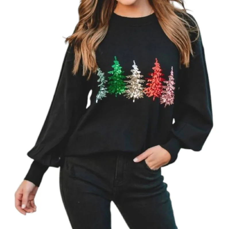 Fashion Design Comfortable Design Sequin Christmas Tree Knit Sweater In Black