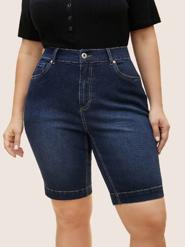 Celebrity Picks Denim Design Dark Wash Split Hem Quilted Denim Shorts