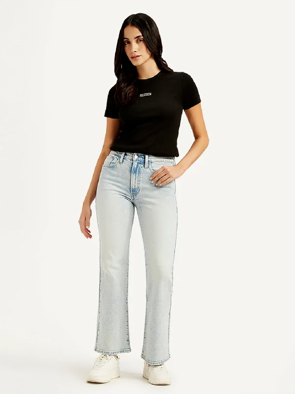 Trendy And Casual Elegant And Charming Women's Mid Rise Wedgie Light Blue Bootcut Jeans