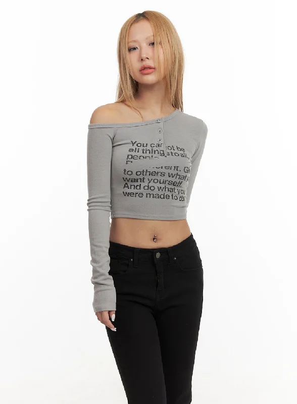 Sports litigation style One-Shoulder Graphic Crop Top CJ508