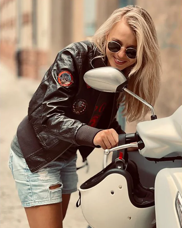 Comfortable Series Fashion Elements TOP GUN® WOMEN'S VEGAN LEATHER BOMBER JACKET