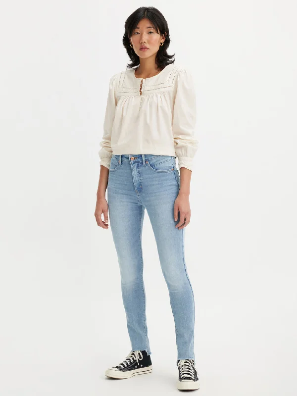 Luxury Style Elegant Design Women's High Rise Revel Shaping Skinny Light Blue Jeans