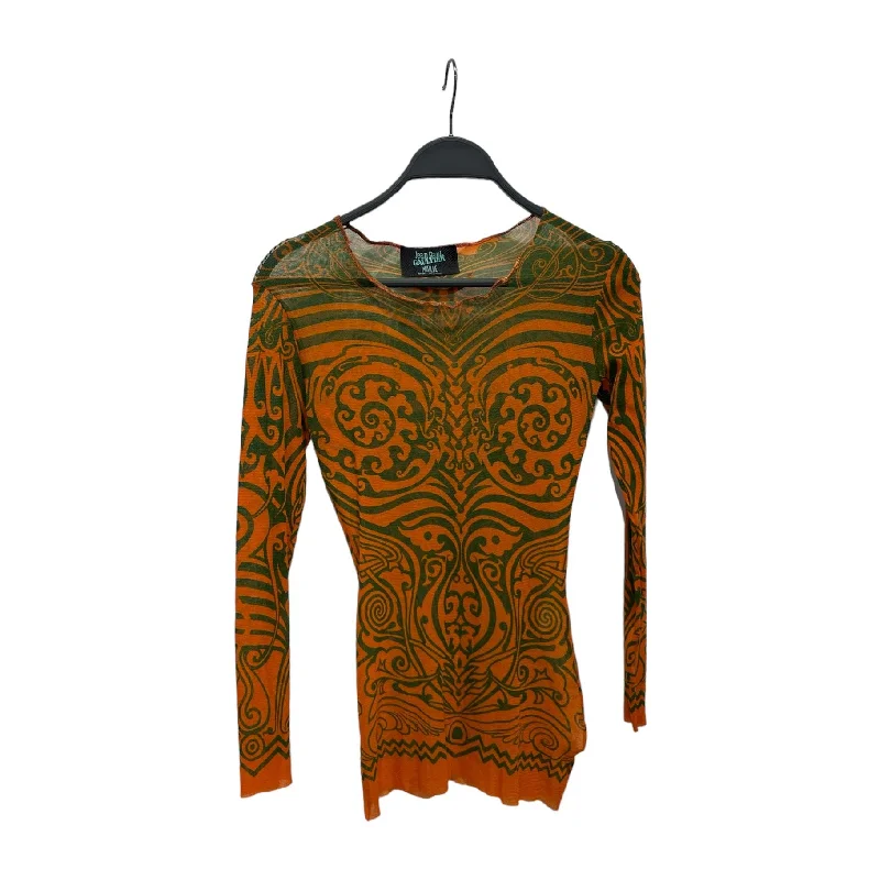 Fashion Style Jean Paul Gaultier/LS T-Shirt/All Over Print/Polyester/ORN/TRIBAL PRINT MESH TOP