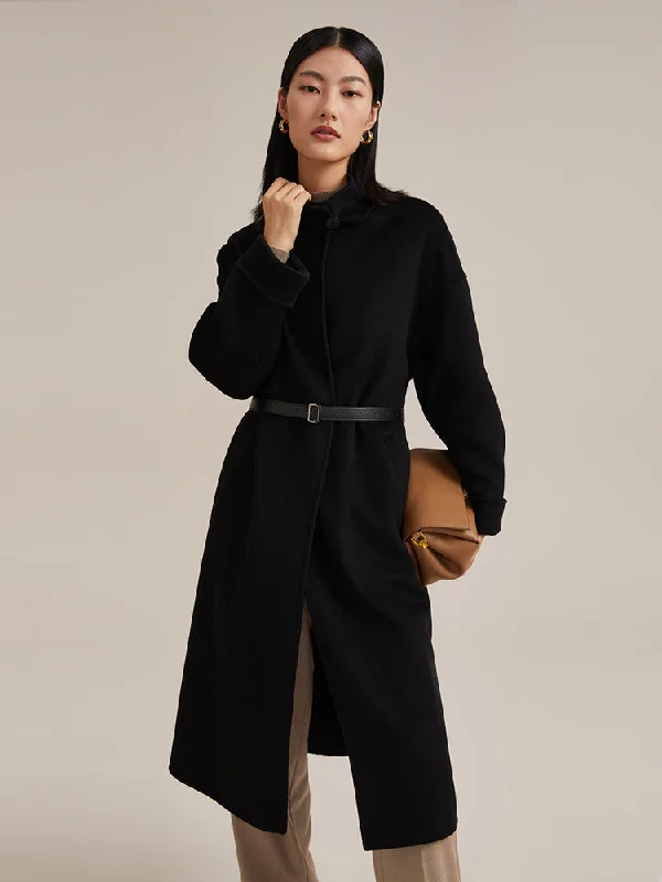 Sports Fashion Slim Fit 100% Cashmere Wrapped Black Coat