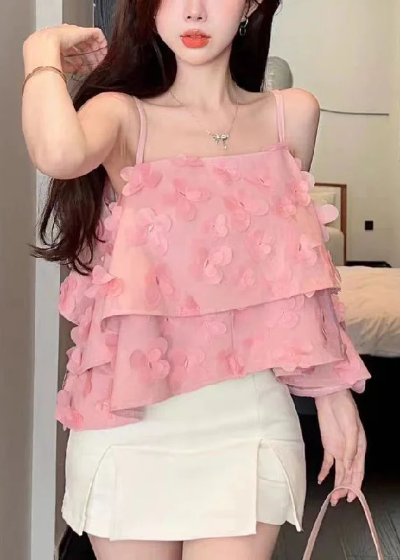Fashionable Items Unique Prints 2024 New Pink Butterfly Denim Strap Tank Top Summer
