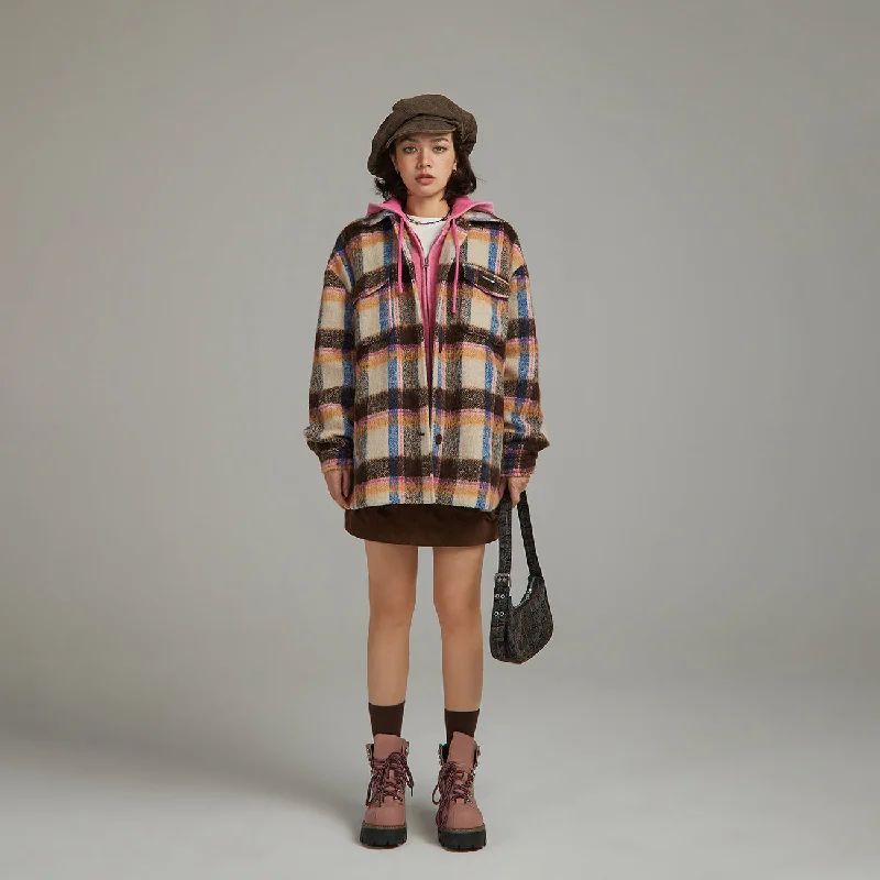 Advanced Customization Fashionable Items Multi Color Check Loose Fit Shacket
