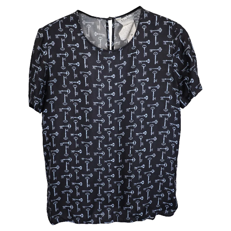 Practical Style Dessert Matching Max Mara Golf Key Printed T-Shirt in navy Blue Silk Practical Style Dessert Matching Max Mara Golf Key Printed T-Shirt in navy Blue Silk
