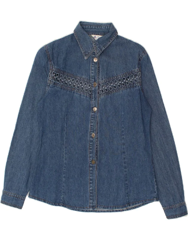Fashionable In The Times Stunning Fashion VINTAGE Womens Denim Shirt UK 14 Large Blue Cotton Fashionable In The Times Stunning Fashion VINTAGE Womens Denim Shirt UK 14 Large Blue Cotton
