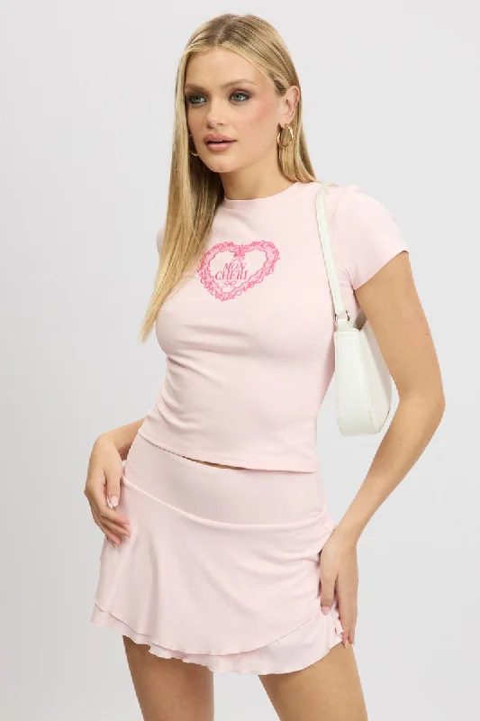 Classic Retro Casual Street Pink Supersoft Skort Skirt High Rise Layered Lined