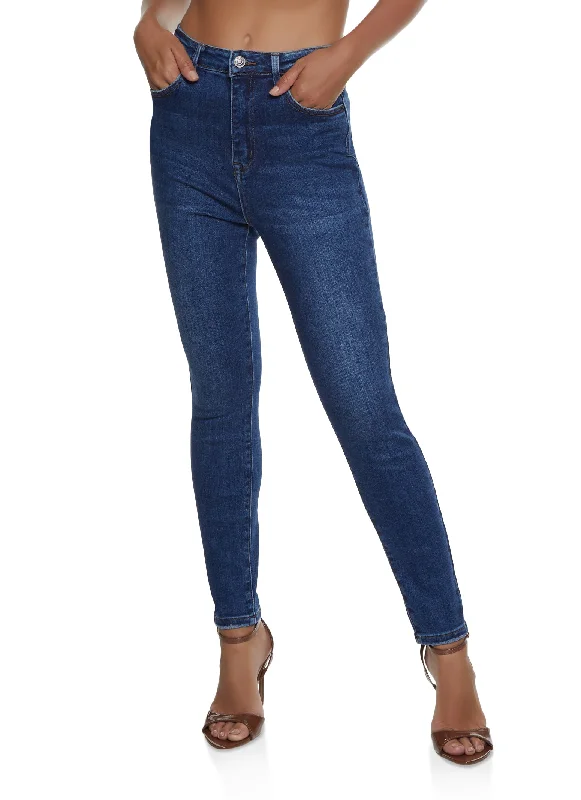 Cute Design Simple Matching WAX Basic High Waisted Skinny Jeans