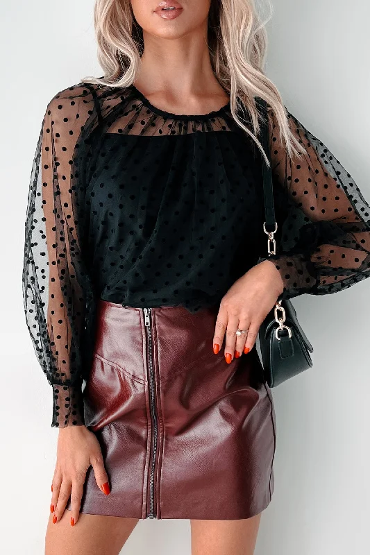 Elegant Design New Season Series Dotted Perfection Polka Dot Mesh Top (Black)