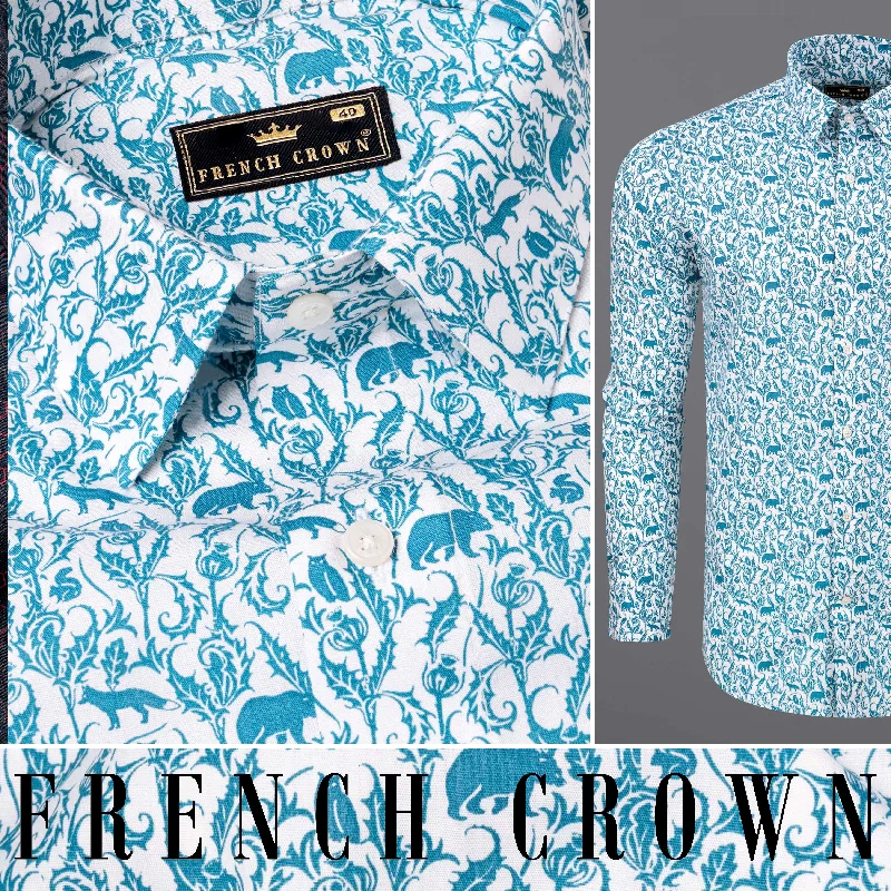 Urban Style Spring Fashion Bright White with Pylorus Bear and Volf Printed Royal Oxford Shirt Urban Style Spring Fashion Bright White with Pylorus Bear and Volf Printed Royal Oxford Shirt