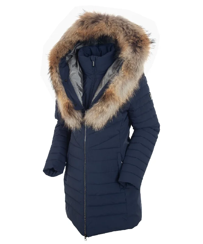 Celebrity Style Classic Series Women's River Waterproof Quilted 3/4 Coat with Removable Fur Ruff