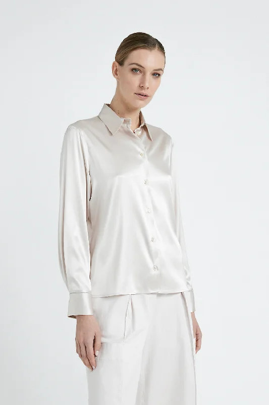 Artistic Temperament Free And Casual Stretch silk satin shirt