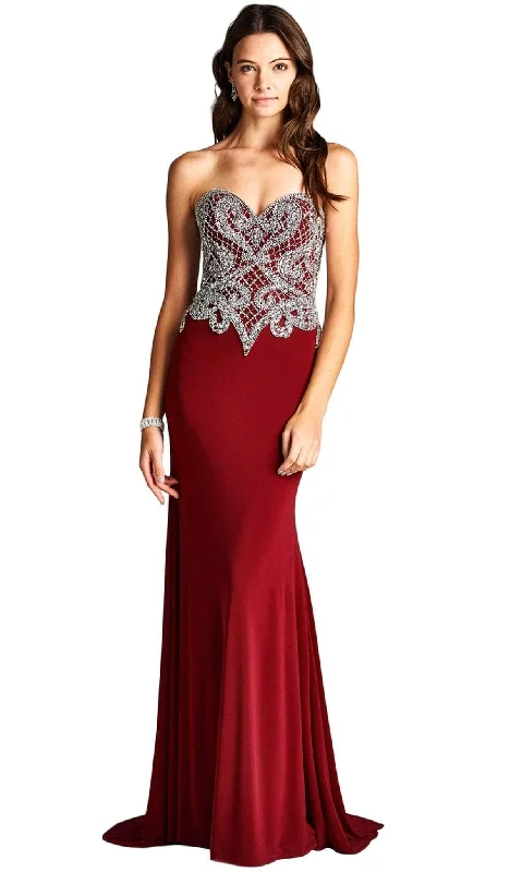 Retro Fashion Trevi Collection - L1887 Fitted Strapless Embellished Evening Dress