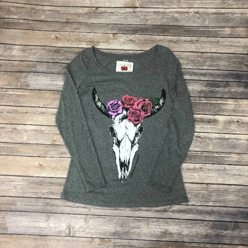 Sports Trend High Street Style Bohemian Girl Women's Grey Skull and Flowers Shirt