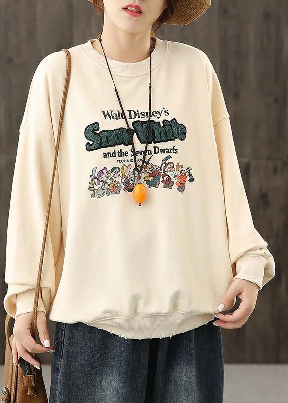 Elegant Wear Trendy Items Italian beige Cartoon print tops women o neck loose top